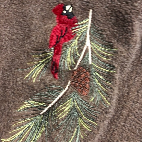 Holiday Lodge Brown Cardinal Embroidered Full Zip Sweater Size XL - Picture 4 of 4